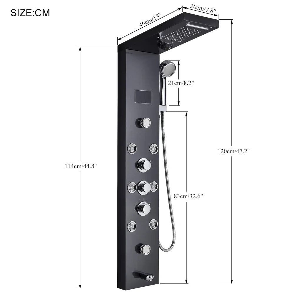 Shinesia LED Shower Panel With Digital Display Spa Massage Jets