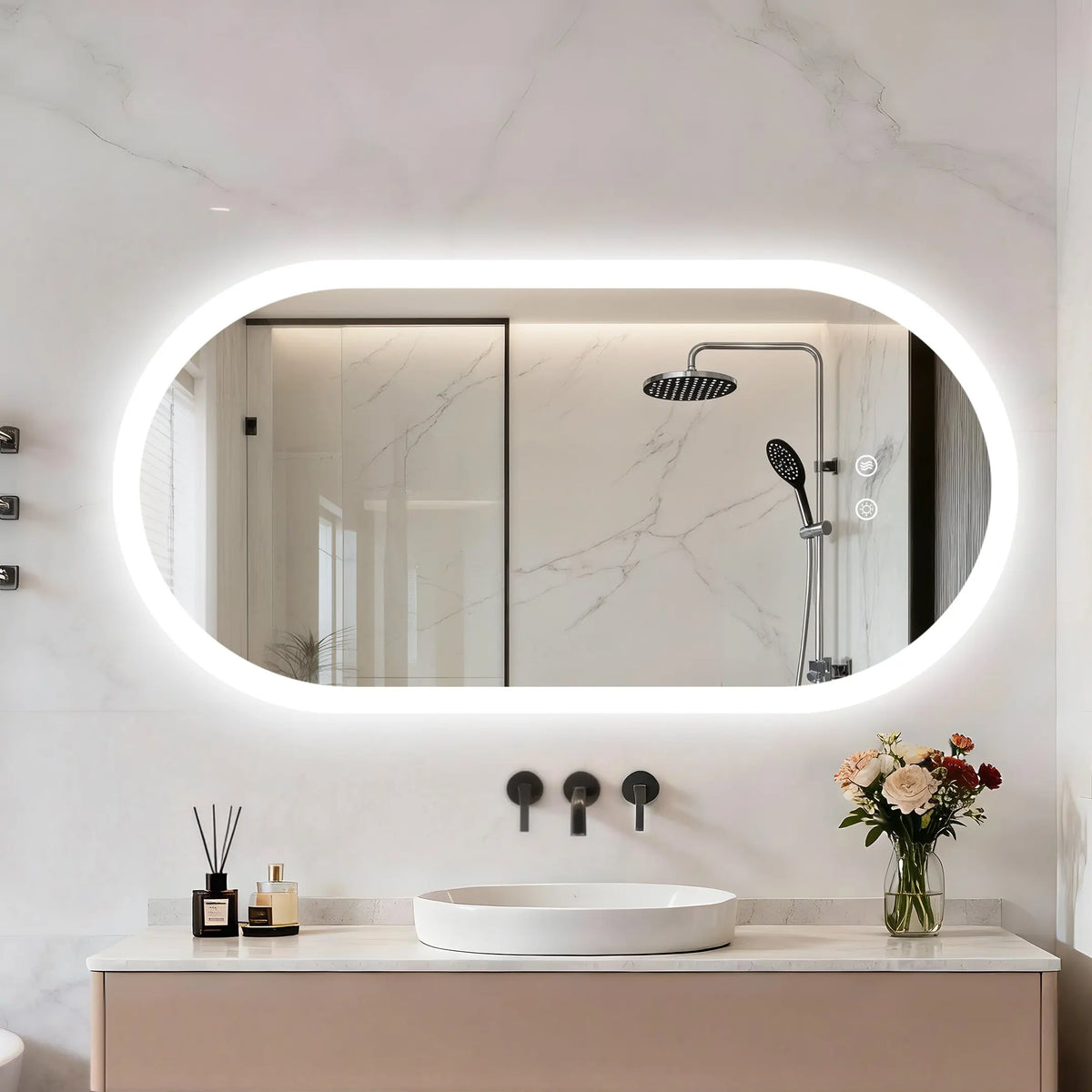 Borwart Anti Fog Oval LED Bathroom Mirror With Frameless Design