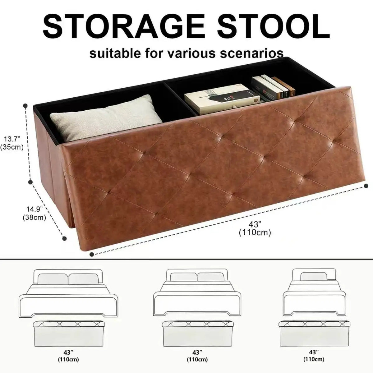 SARENZOON Tufted Faux Leather Folding Storage Ottoman Bench