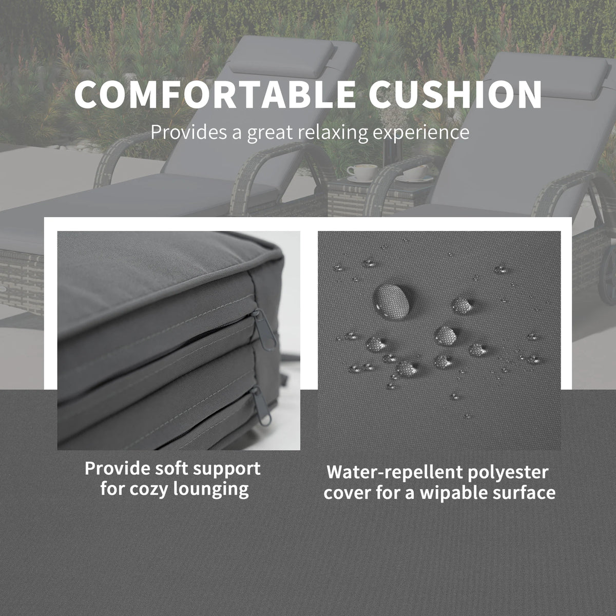 Outsunny 3 Piece Outdoor Furniture Set With Cushioned Reclining Chairs