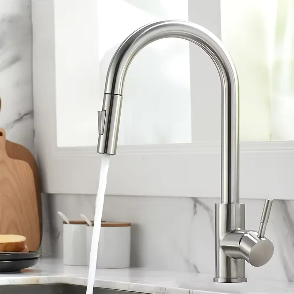Stainless Steel Kitchen Faucet Single Handle Pull Out Mixer