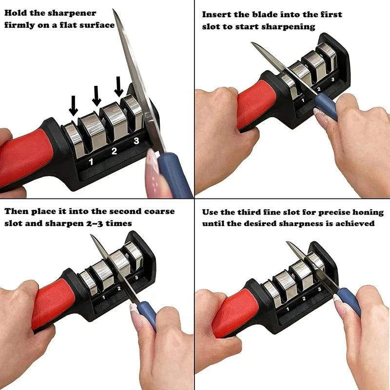 Three Purpose Kitchen Knife Sharpener with Ceramic Sharpening Stones