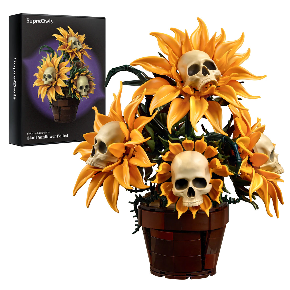SupreOwls Skull Sunflower Building Blocks Halloween Decor Set