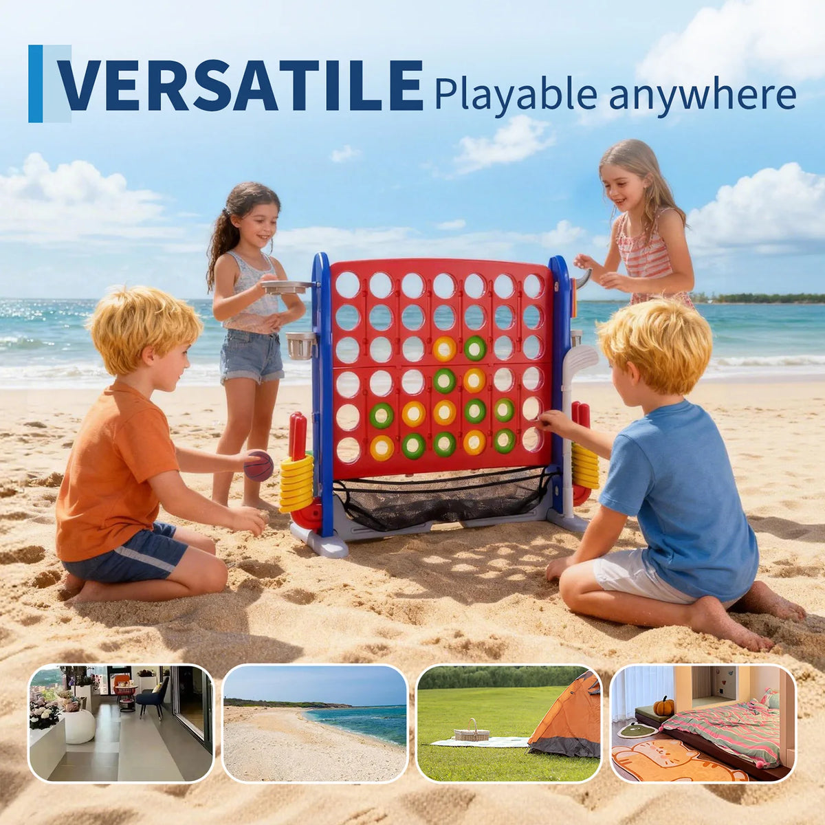 Giant Connect Four Outdoor Game Set Basketball And Ring Toss