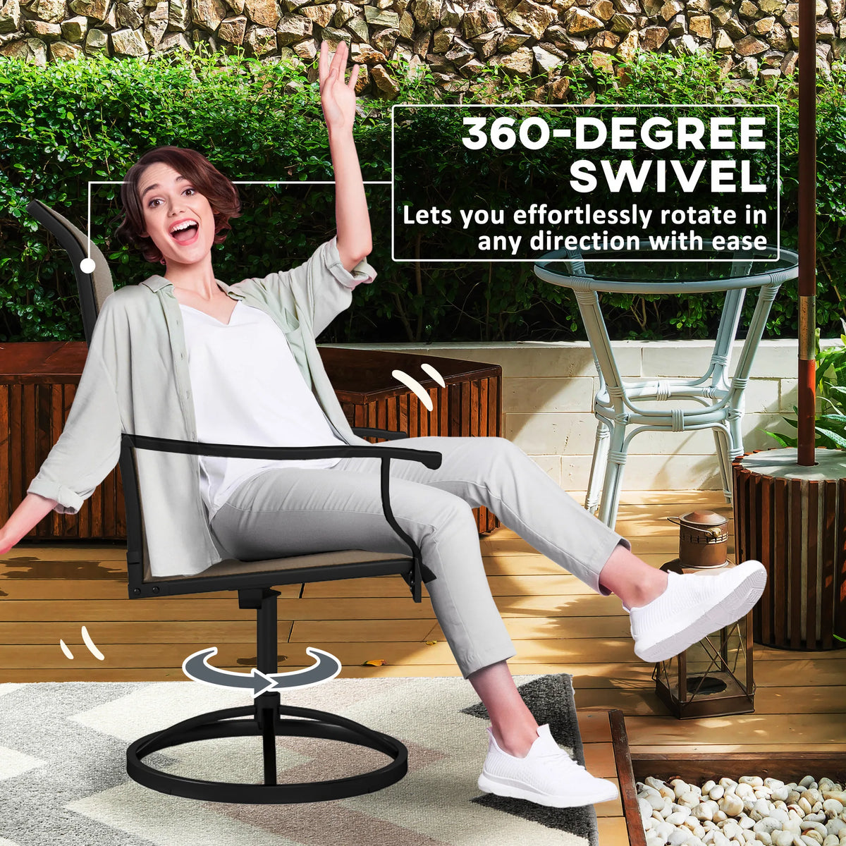 Outsunny Swivel Patio Dining Chairs With High Back Support