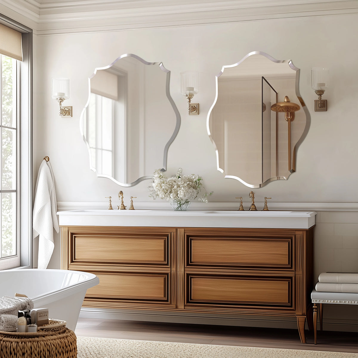 Wisfor Scalloped Wall Mirror Frameless Glass Beveled Edge Decorative
