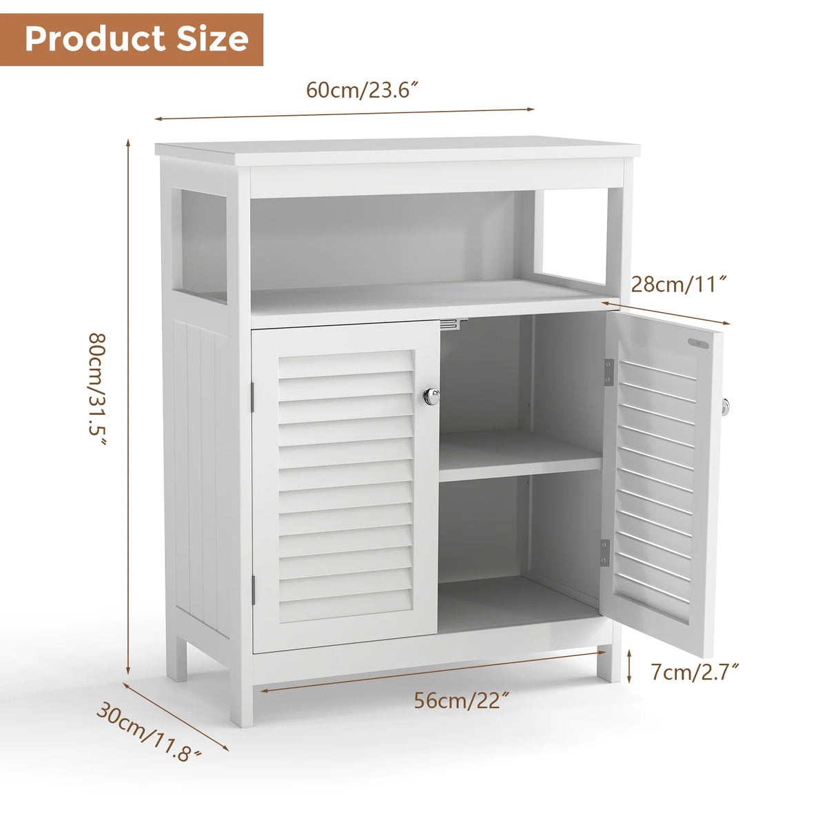 Modern Solid Wood Bathroom Storage Cabinet With Shutter Doors