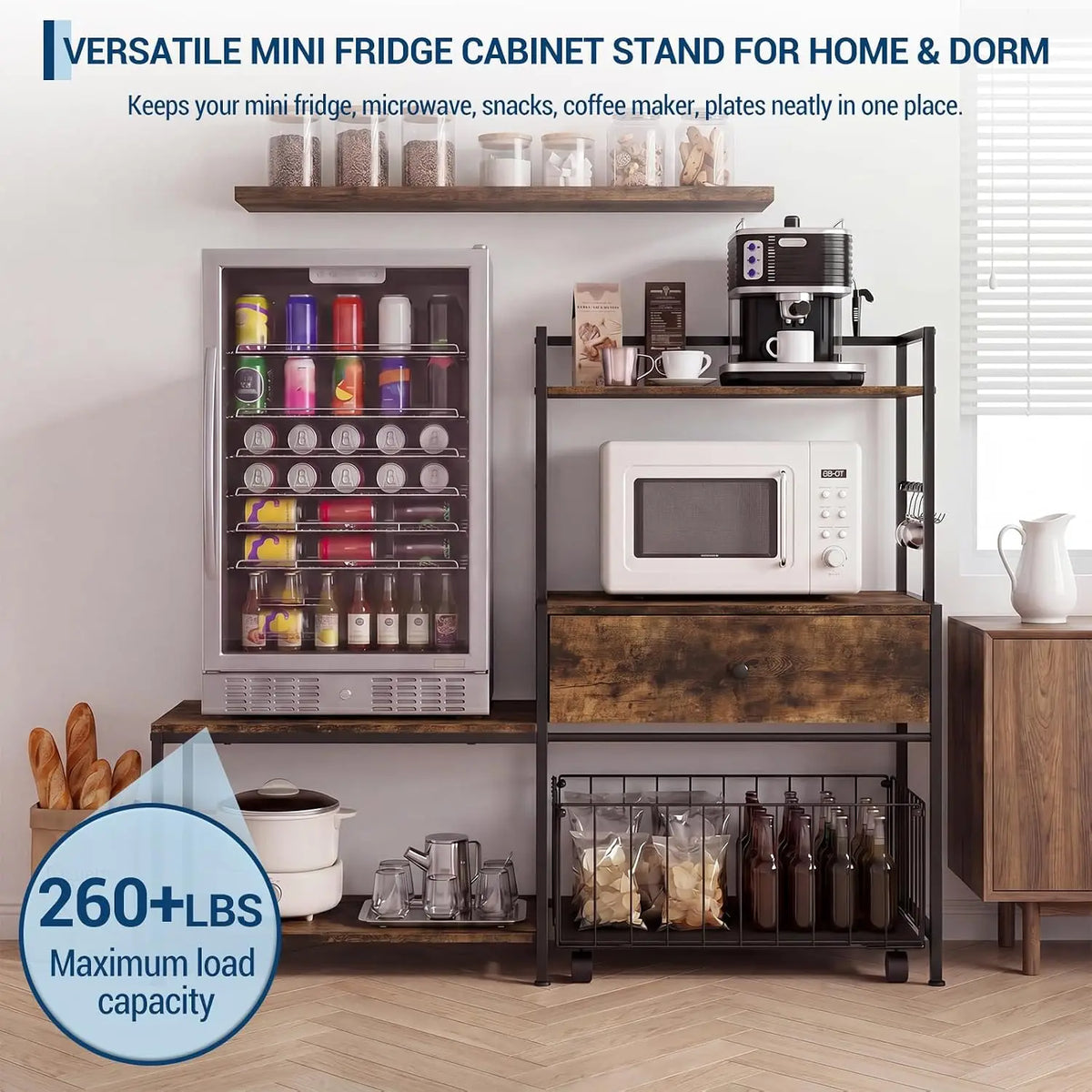 Garvee Mini Fridge Stand With Storage Drawers And Microwave Shelves