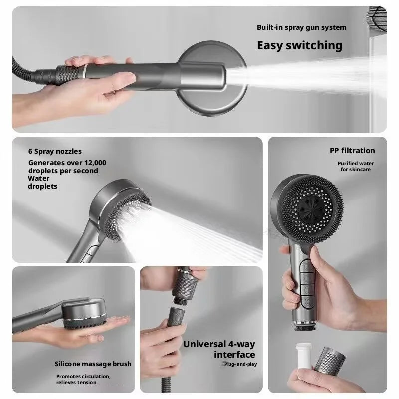 Pressurized Handheld Shower Head With Four Adjustable Spray Modes