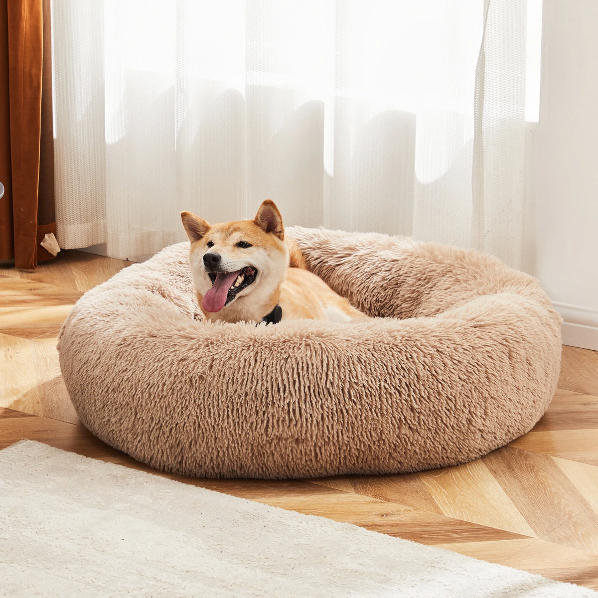 JHK Washable Plush Calming Dog Bed With Anti Slip Base