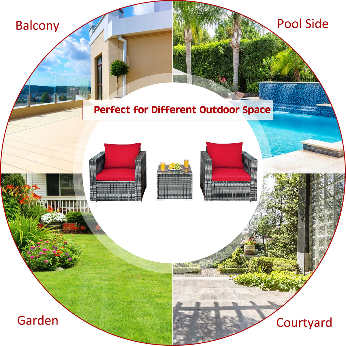 HOMASIS Outdoor Rattan Bistro Set With Cushioned Chairs And Table