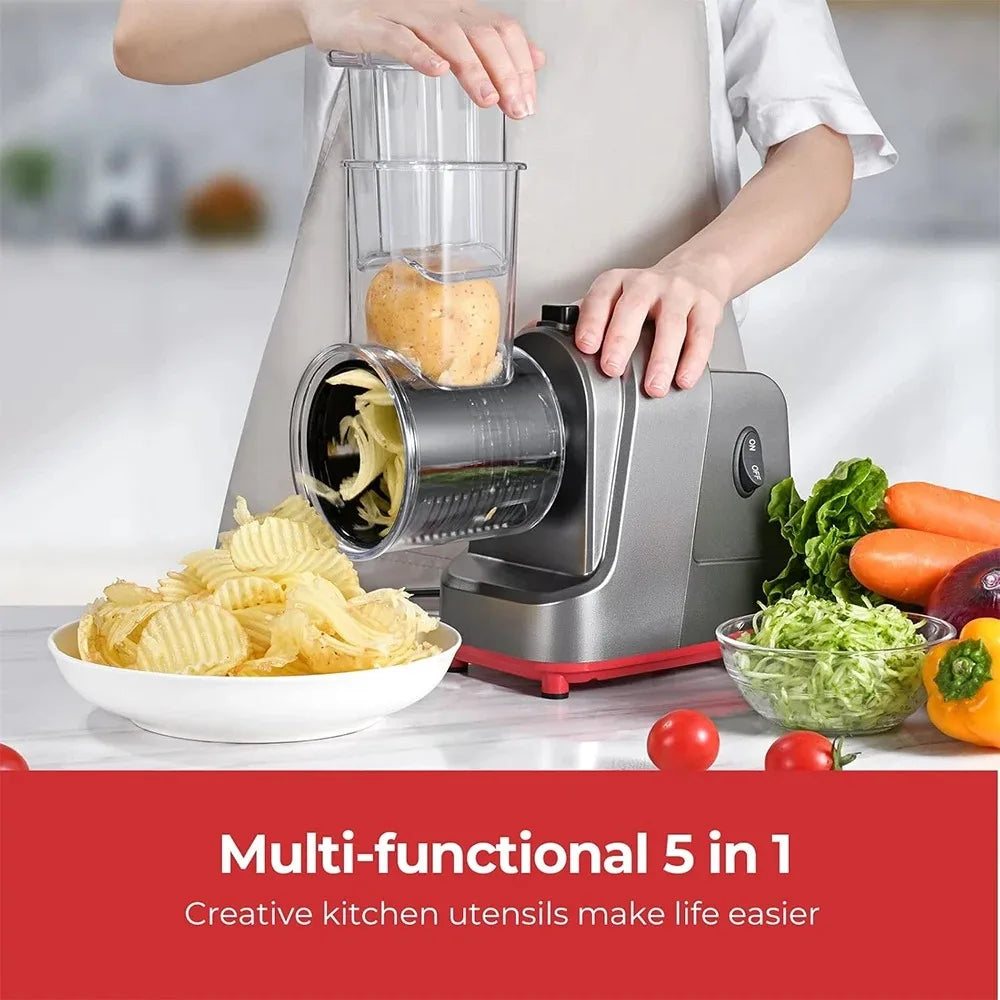Electric 5 In 1 Vegetable Slicer Shredder And Cheese Grater