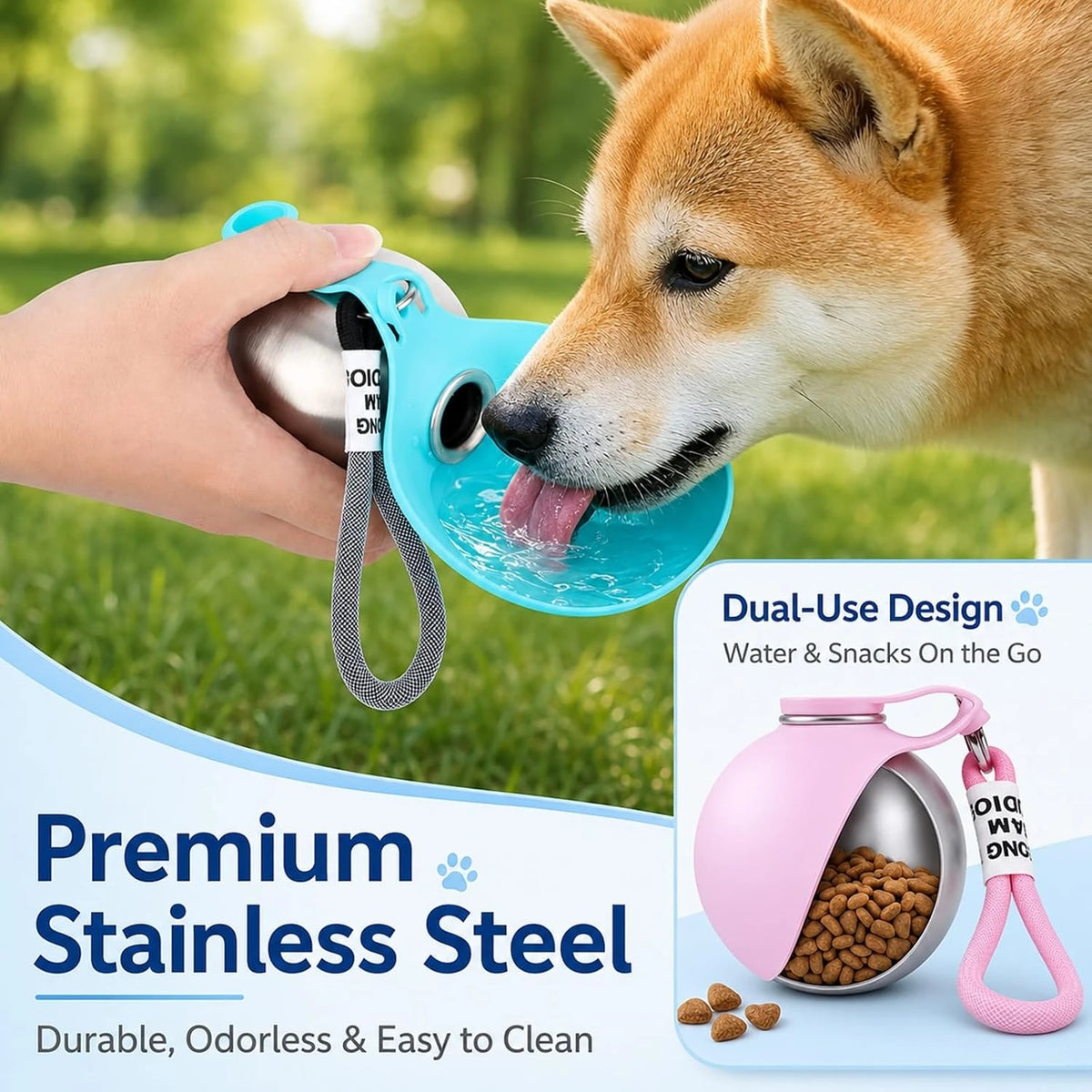Leak-Proof Pet Travel Water Bottle With Foldable Bowl