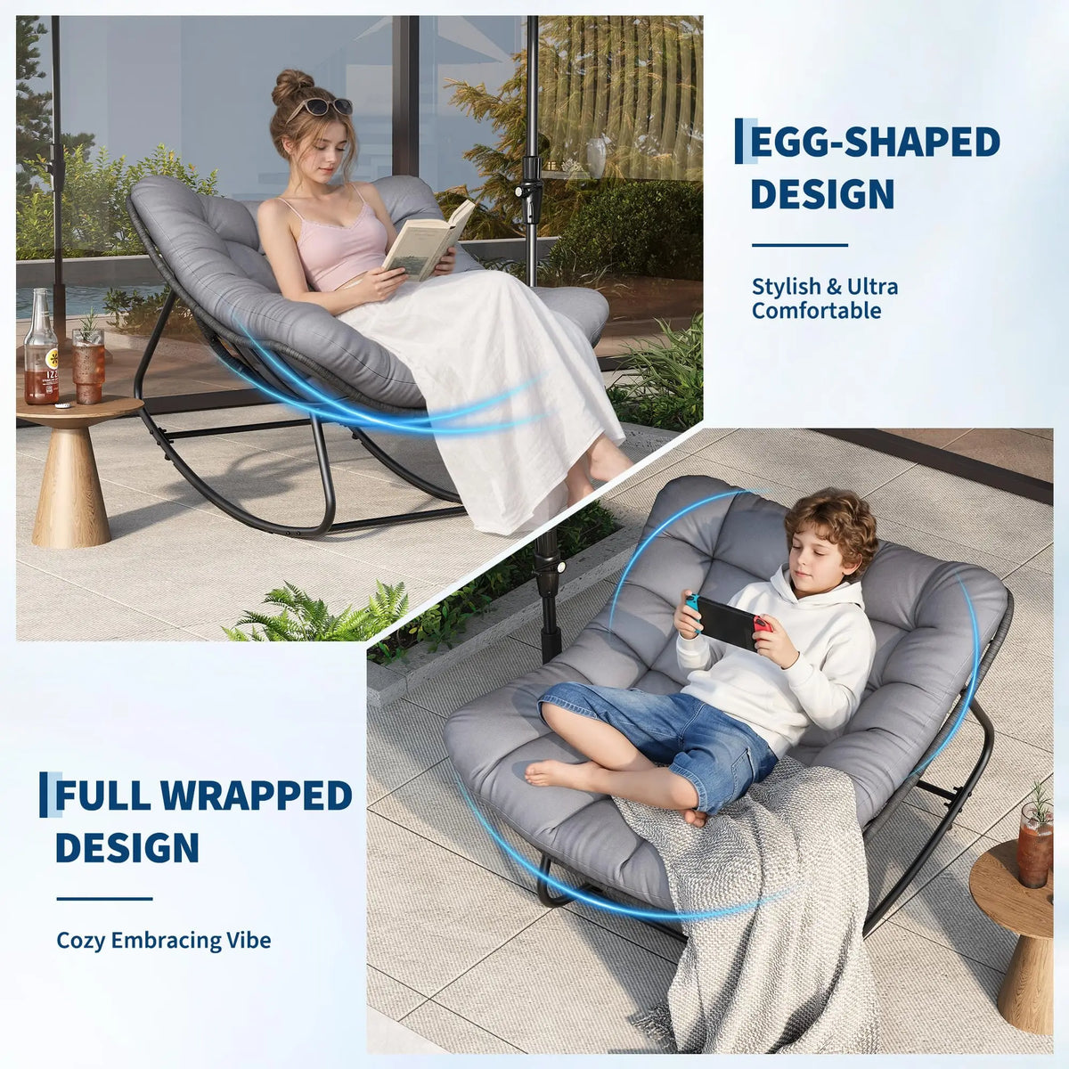 Studyset Oversized Outdoor Metal Rattan Rocking Chair With Cushion