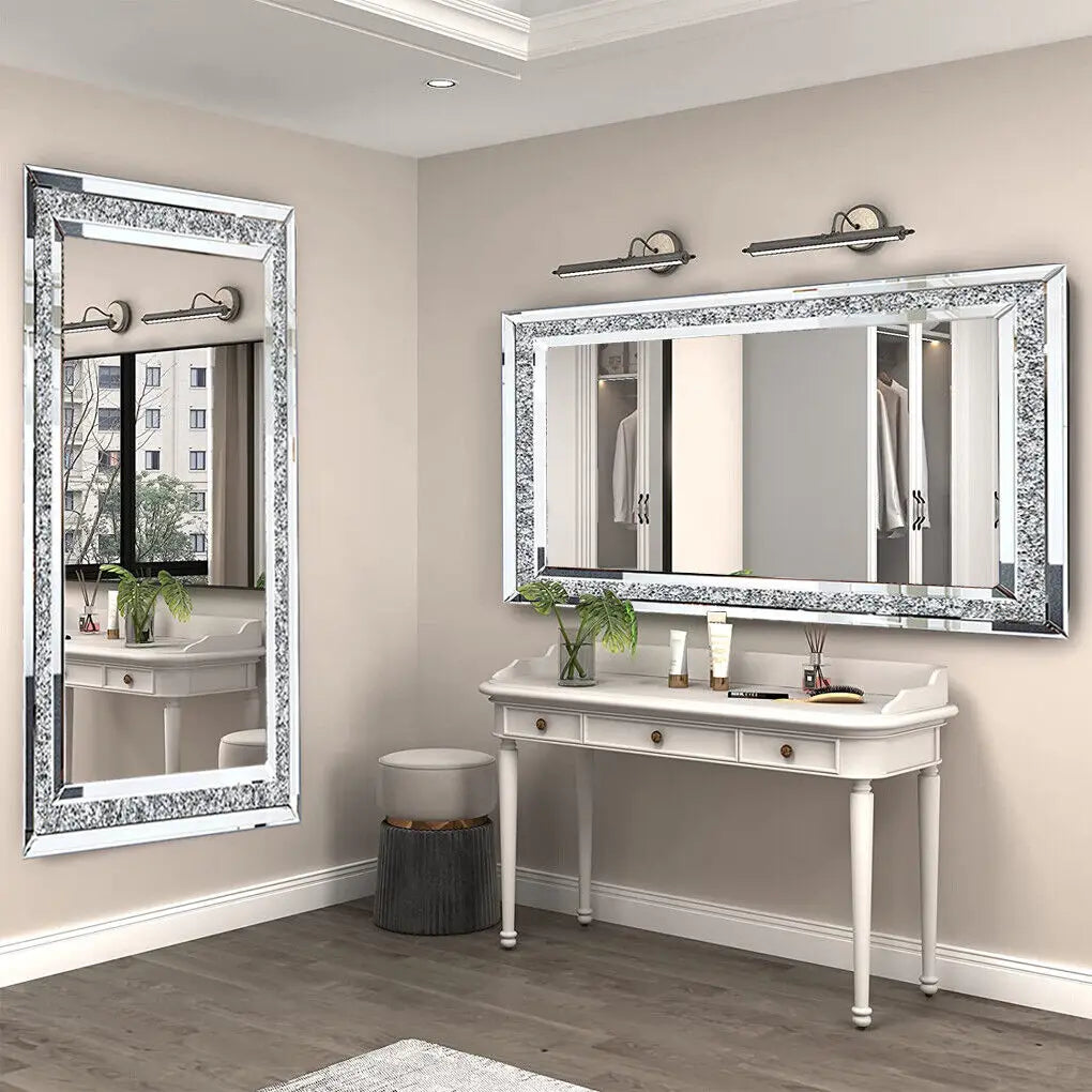 LUVODI Wall Mounted Vanity Mirror With Rhinestone Crystal Decor