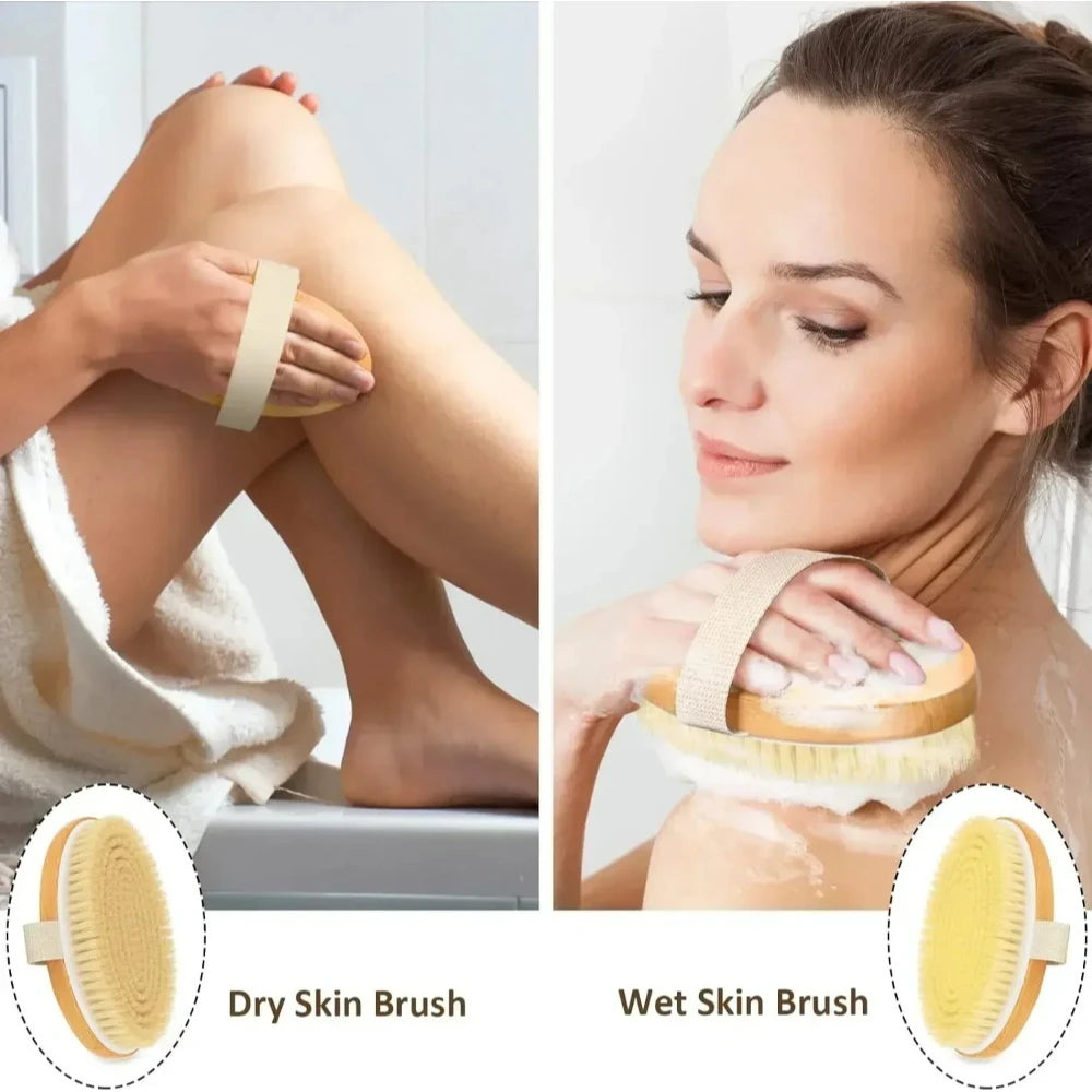 Natural Bristle Dry Body Brush For Gentle Skin Exfoliation