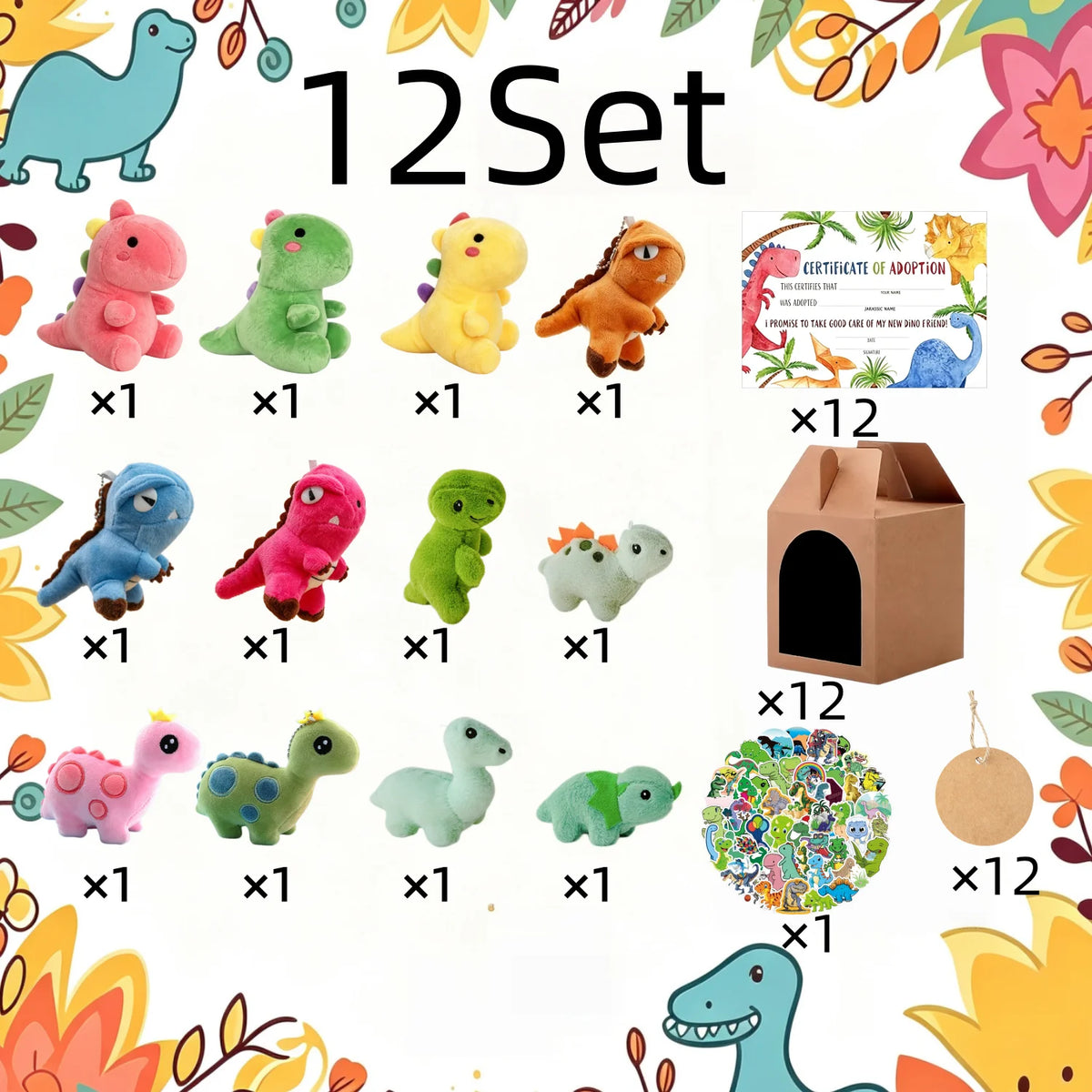 Dinosaur Stuffed Animal Party Favors With Adoption Card Birthday Gifts