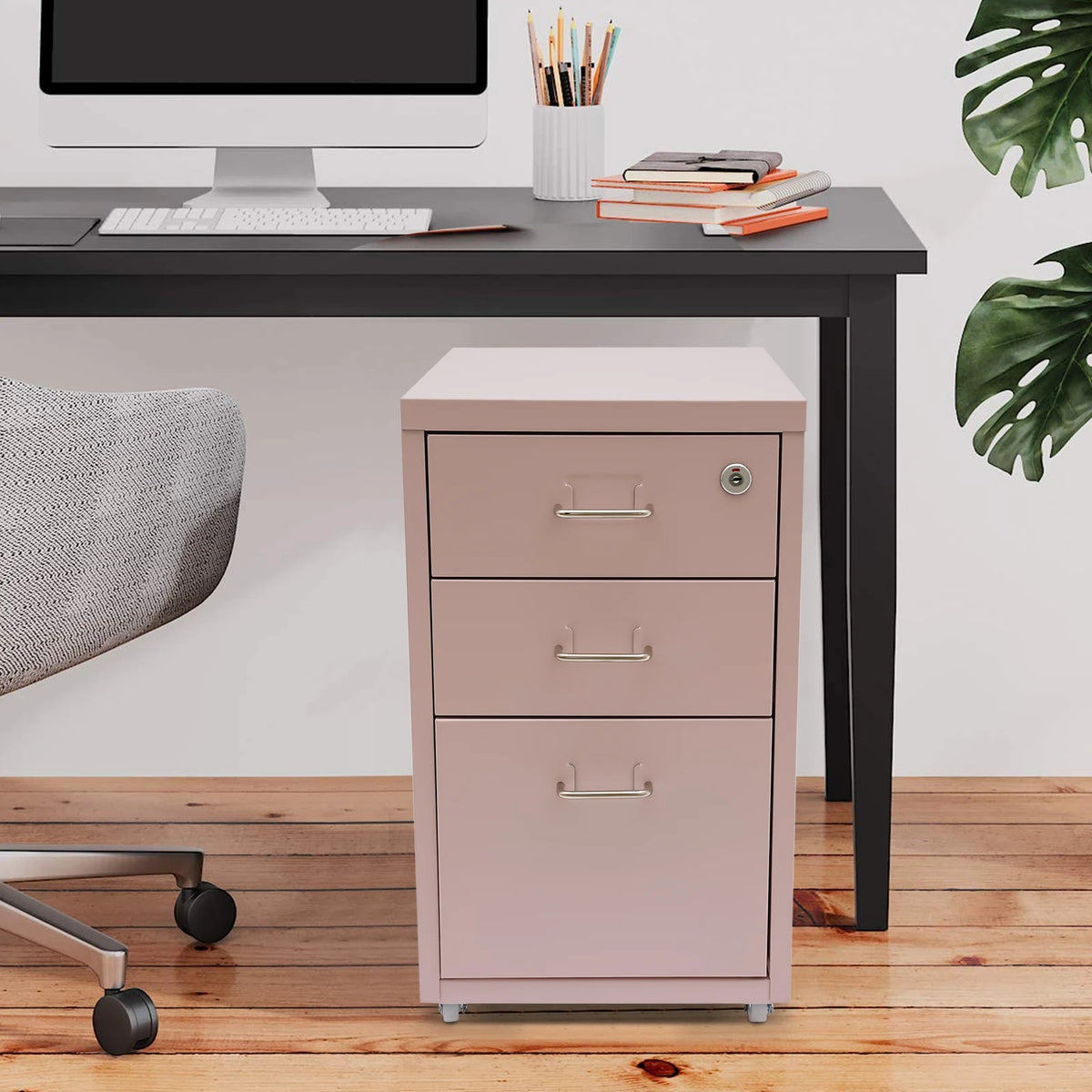 Three Tier Steel Mobile Filing Cabinet With Lock For Office