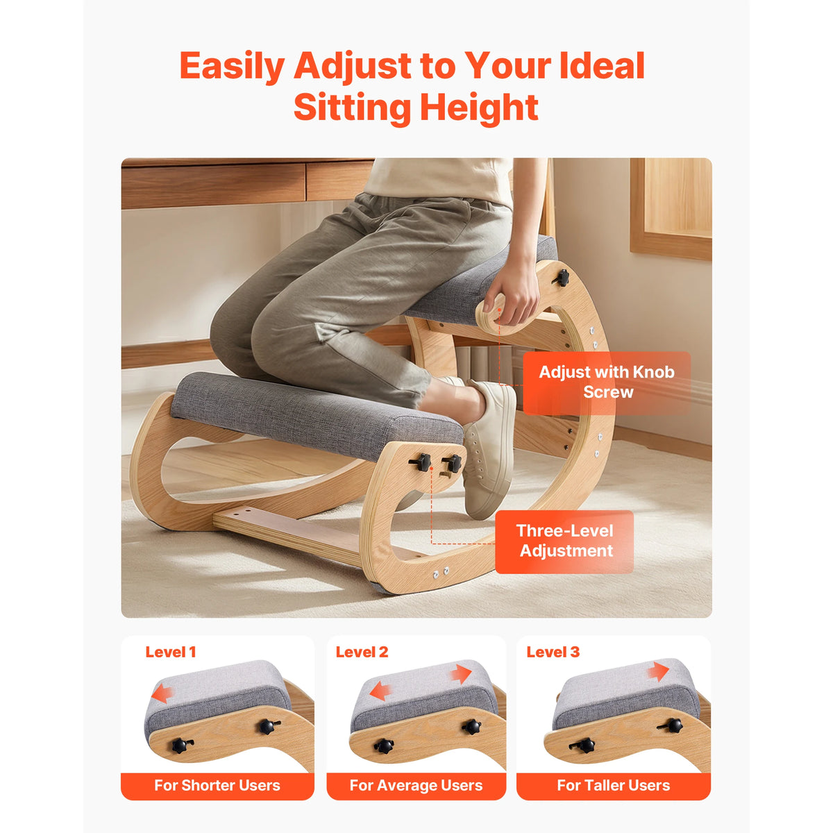SucceBuy Ergonomic Wooden Kneeling Chair for Office Posture Support