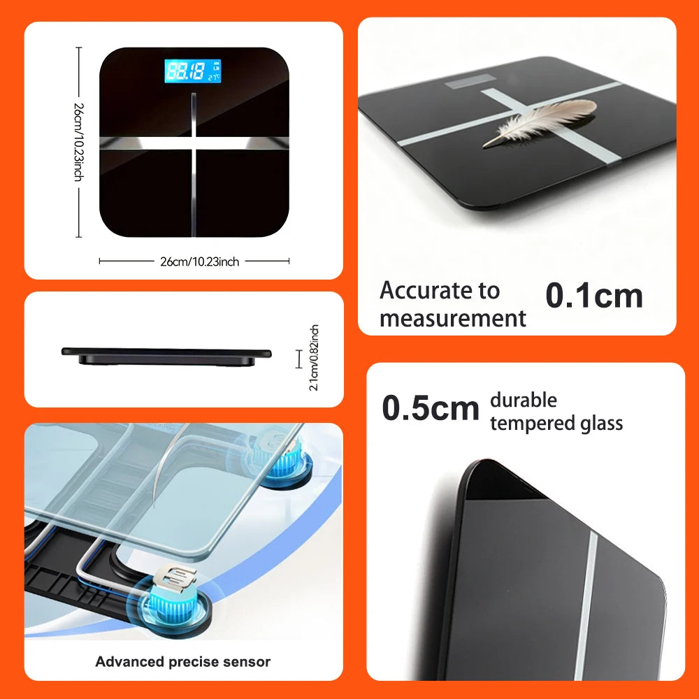 ZNLYRION Digital Bathroom Scale With LCD Display And Tempered Glass Platform