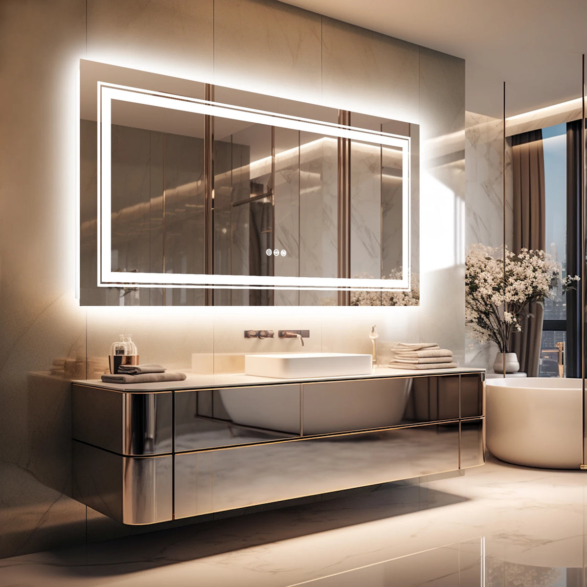 Wisfor Led Rectangular Vanity Mirror With Dimmable Anti Fog Backlight