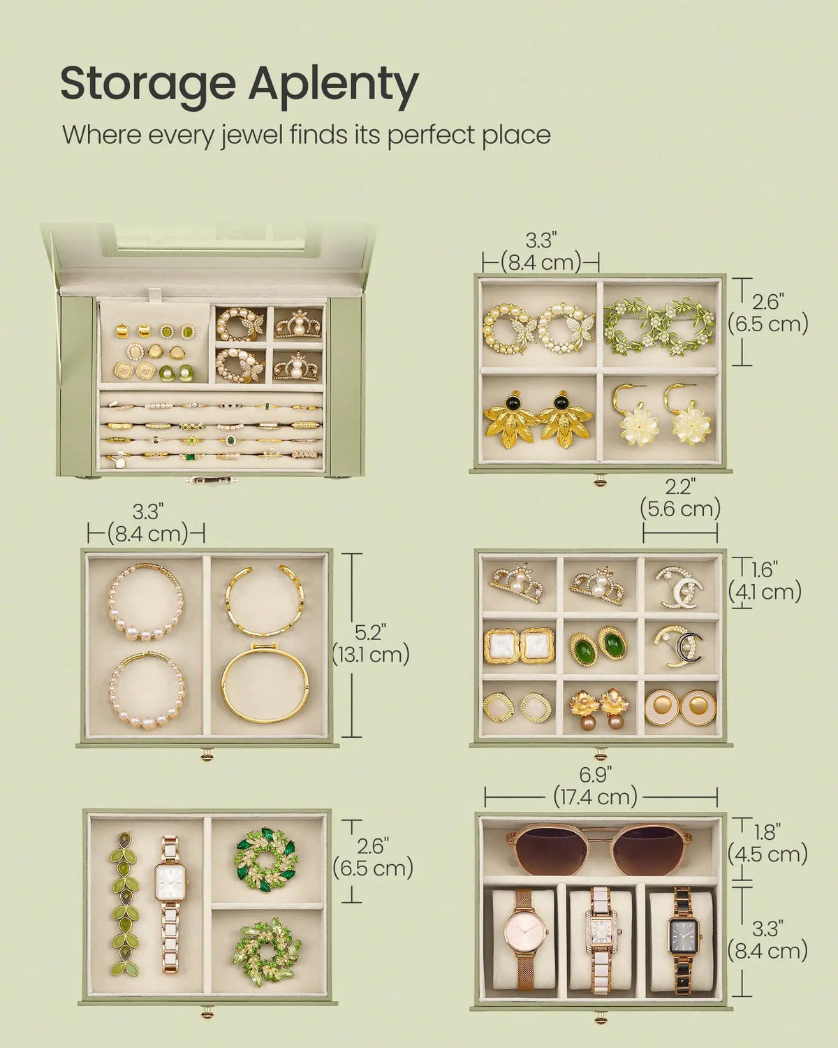 Jewelry Organizer Box With Mirror Lock And Five Storage Drawers