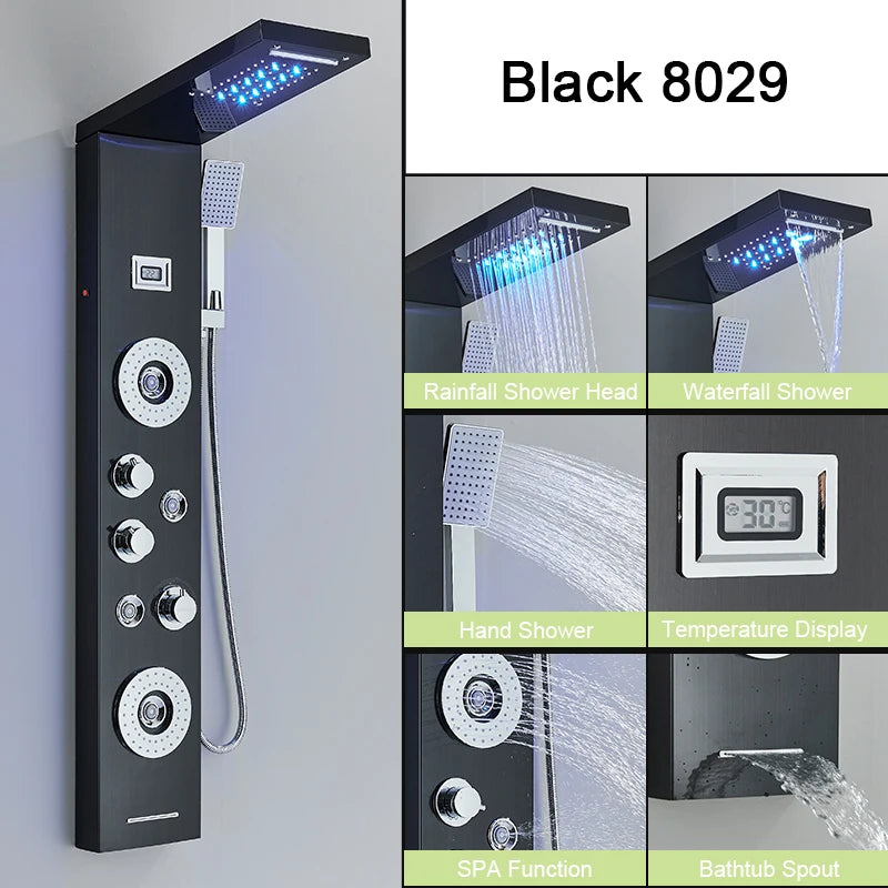 Shinesia LED Rain Shower Panel Spa Massage Jet Faucet System