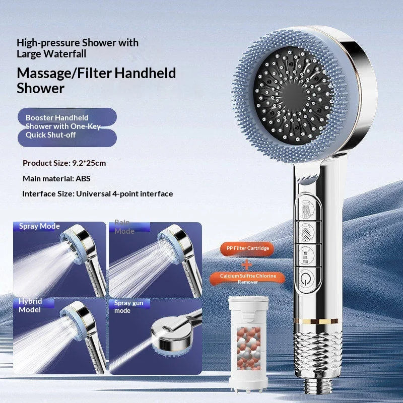 Pressurized Handheld Shower Head With Four Adjustable Spray Modes