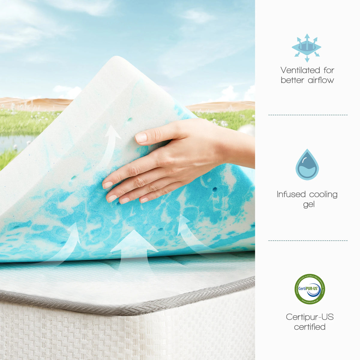 JHK Cooling Gel Memory Foam Mattress Topper For Comfort