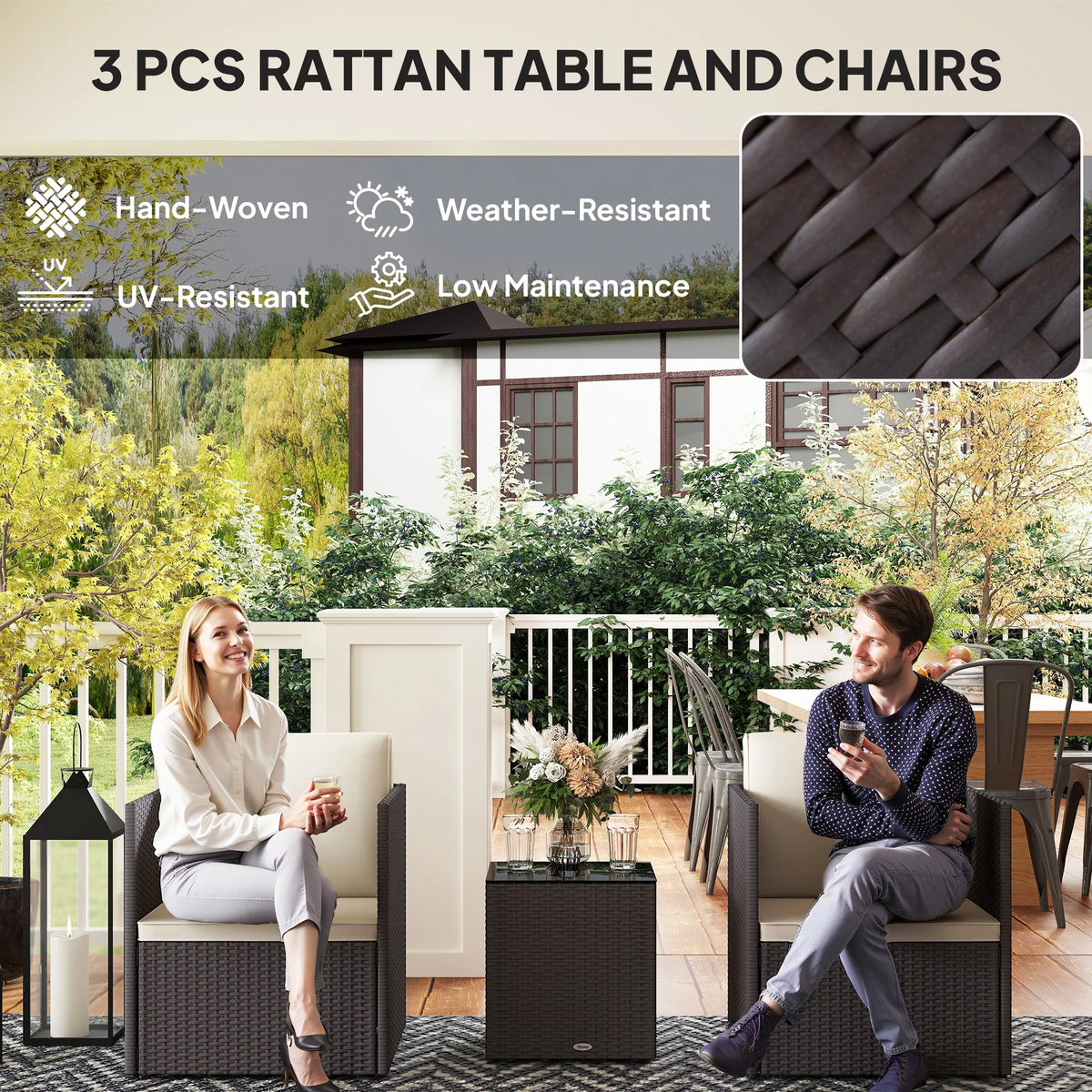 Outsunny Folding Wicker Bistro Patio Furniture Set for Outdoor Lounging