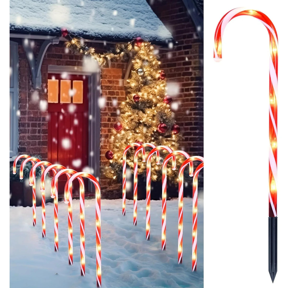 Joyfy Pre Lit Christmas Candy Cane Pathway Marker Lights Set of 12