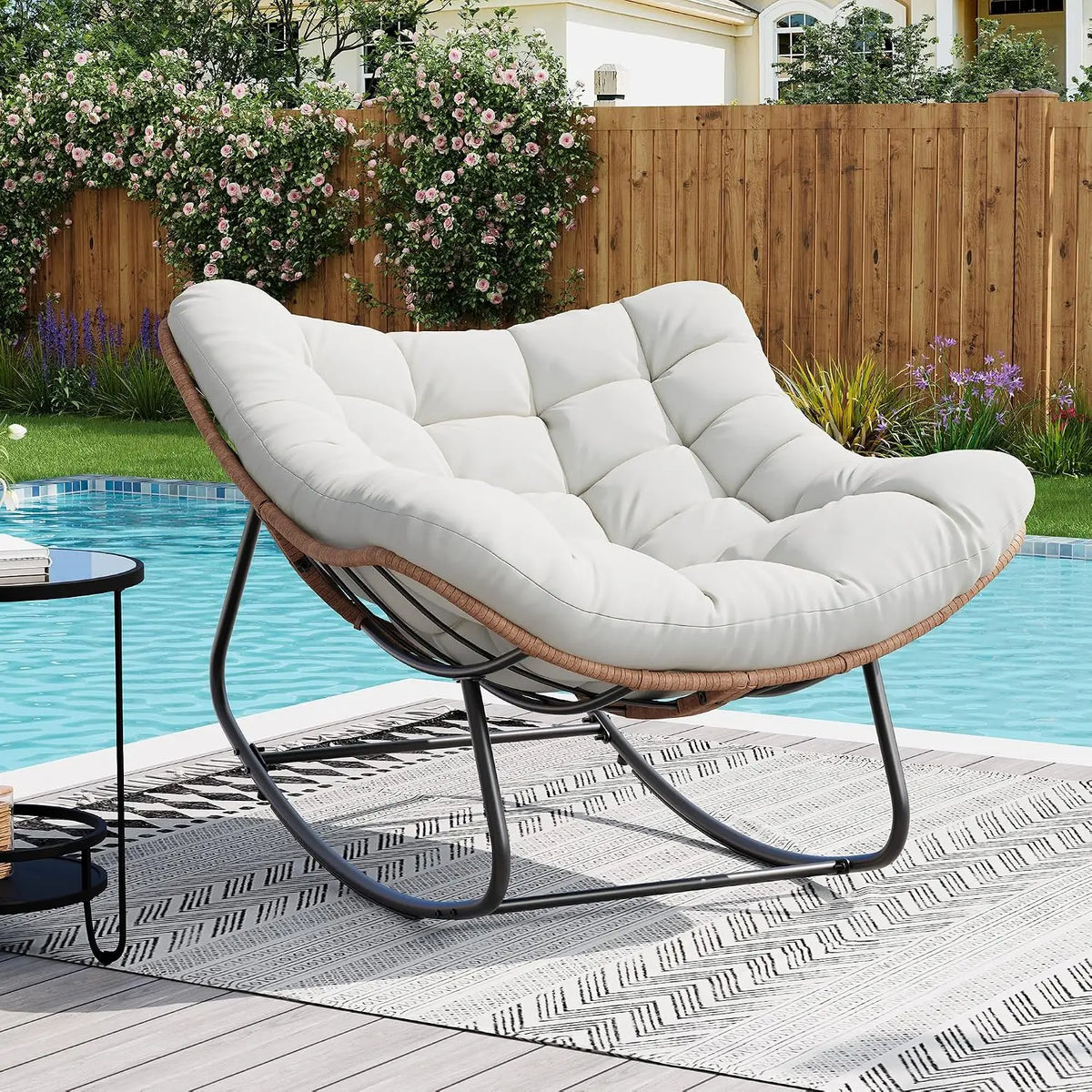 Studyset Oversized Outdoor Metal Rattan Rocking Chair With Cushion