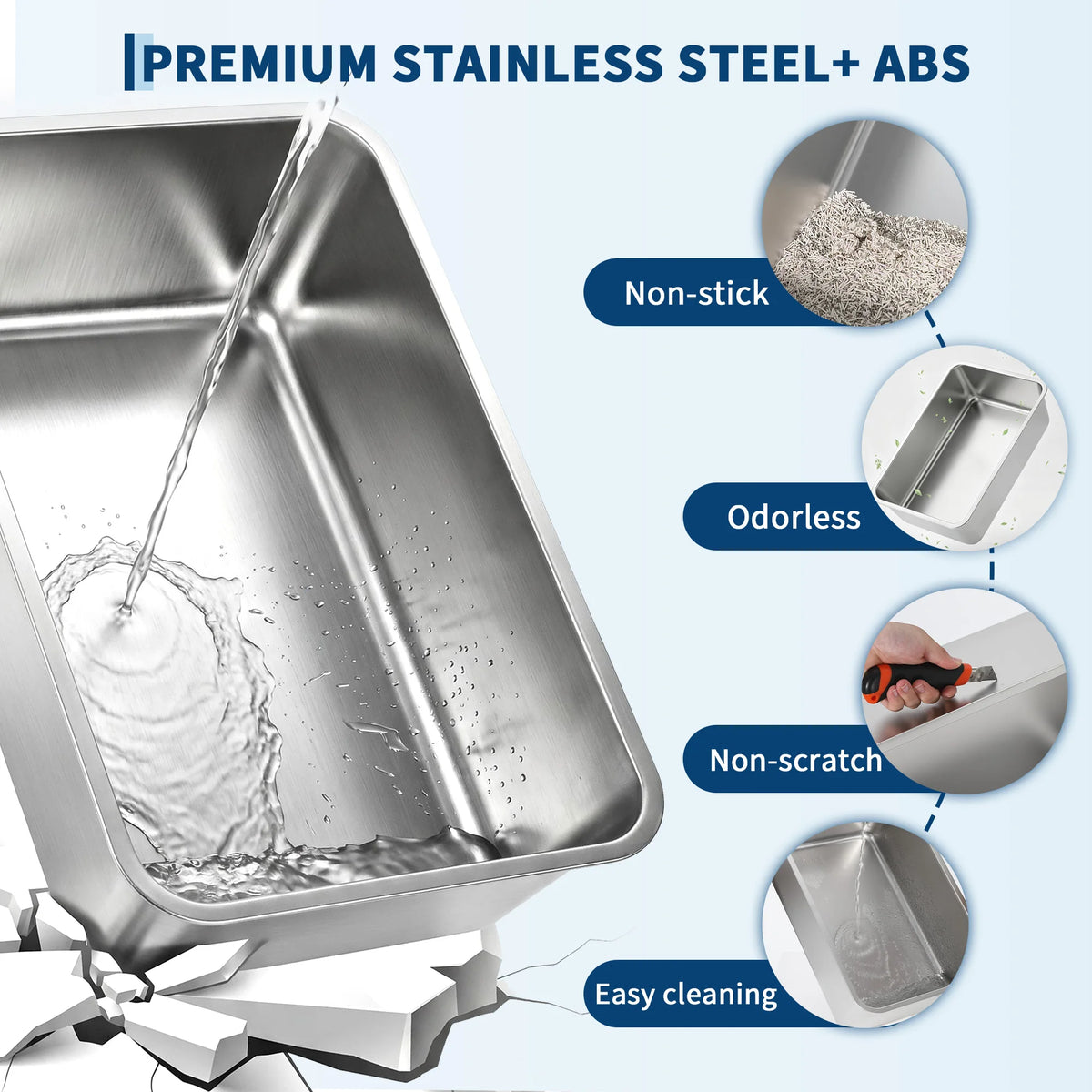 HiMISS Stainless Steel Enclosed Cat Litter Box With Scoop