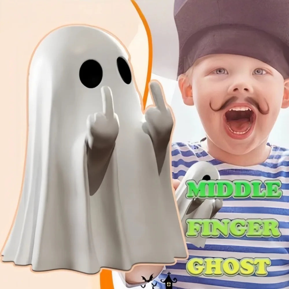 Cute Ghost Resin Statue With Middle Finger Halloween Shelf Decor