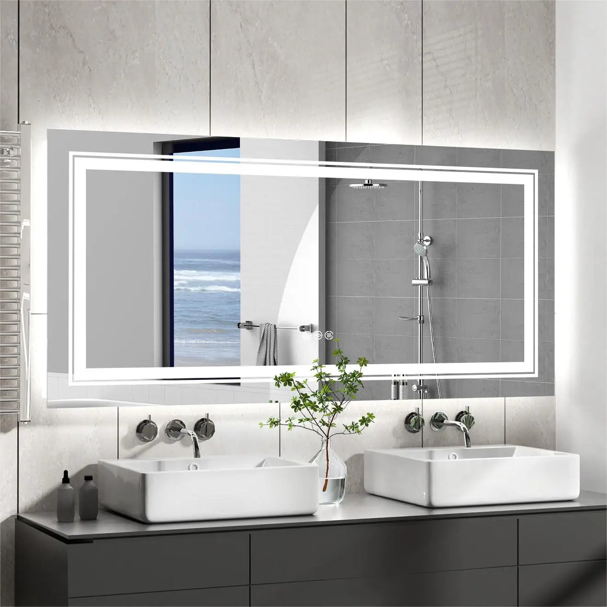 Illuminated LED Bathroom Mirror With Antifog Touch Control