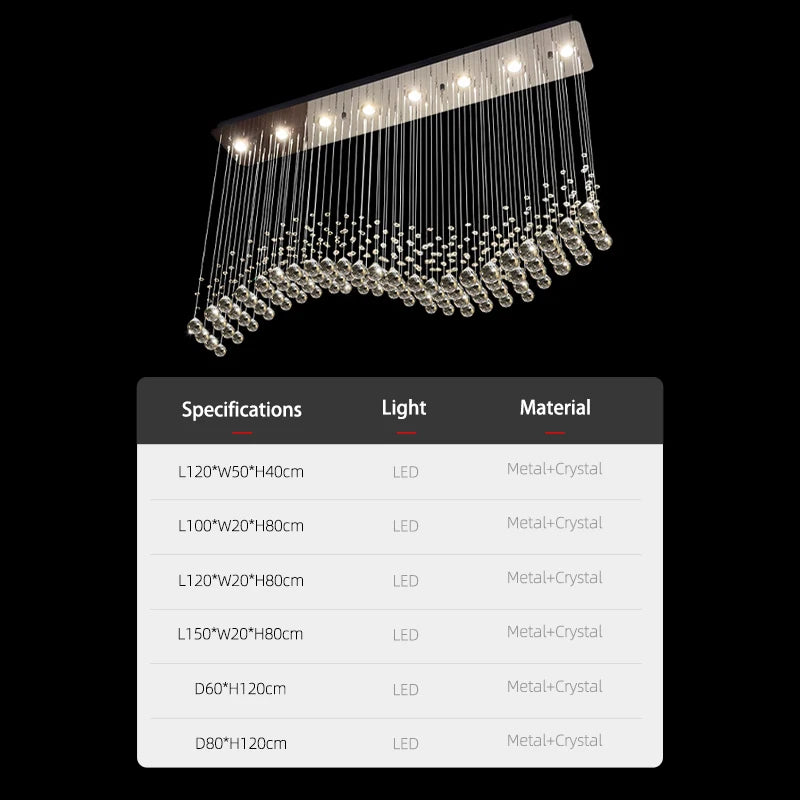Yingxuan Modern Crystal LED Pendant Chandelier for Kitchen and Living Areas