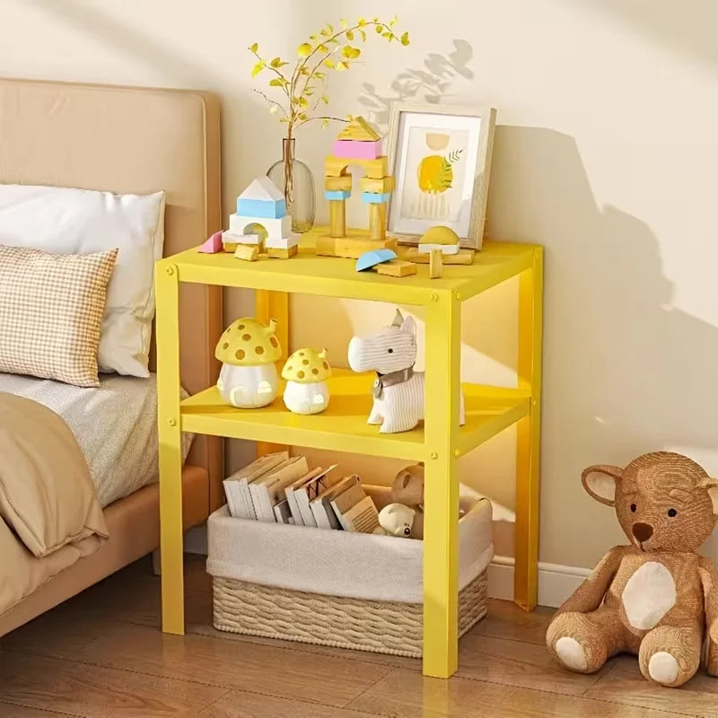 Industrial Metal Nightstand Storage Rack With Modern Shelving