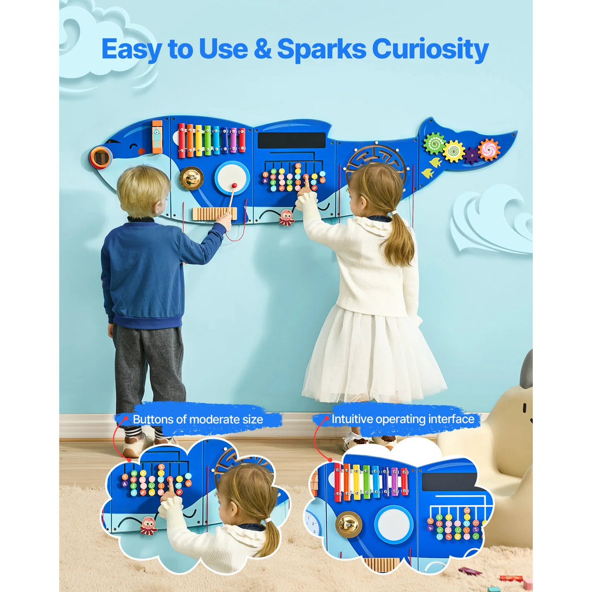 SucceBuy Orca Montessori Wall Panel With 12 Sensory Learning Activities