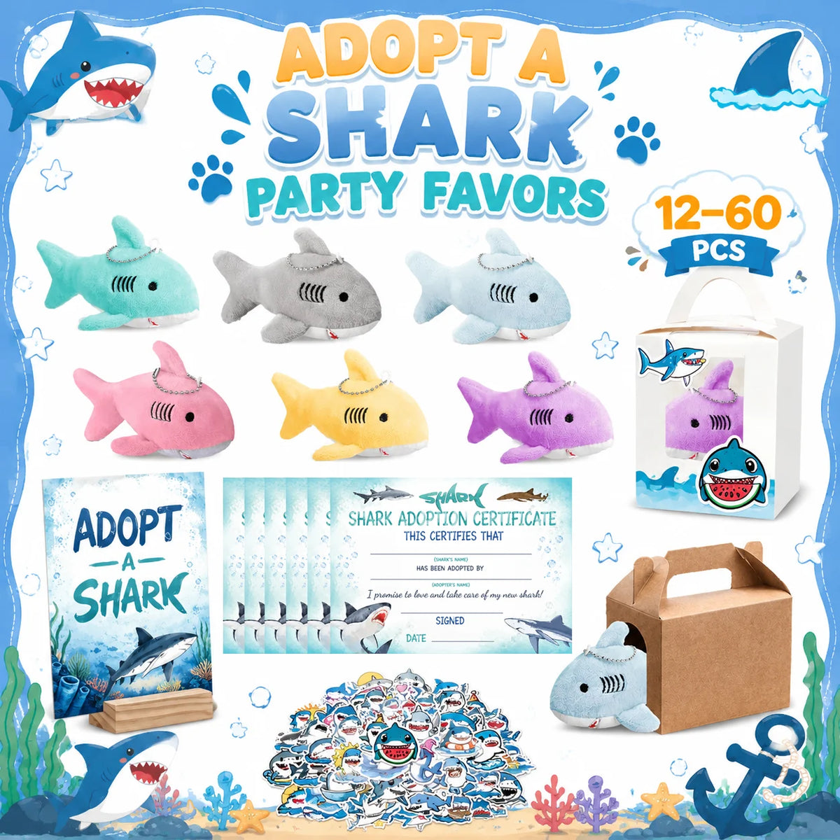 Mini Shark Plush Keychain Stuffed Animal Party Favor Gift