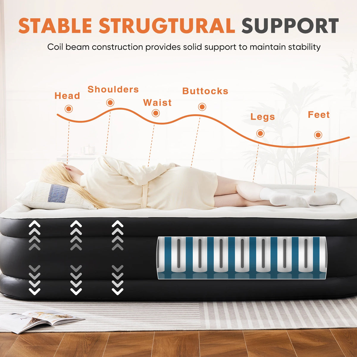 JHK Double Height Air Mattress For Home And Camping