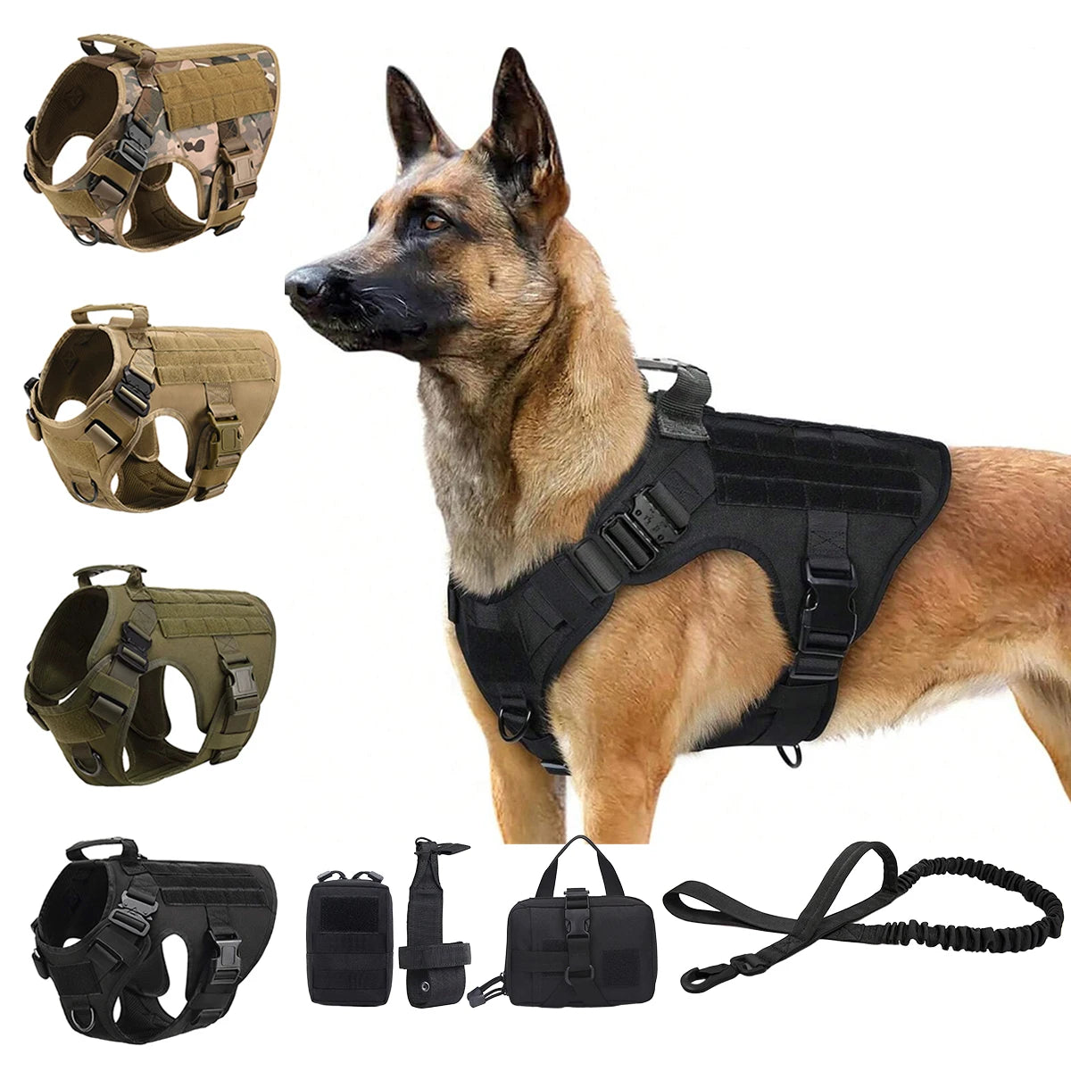 Petavel Tactical Dog Harness With Molle Pouches And Leash