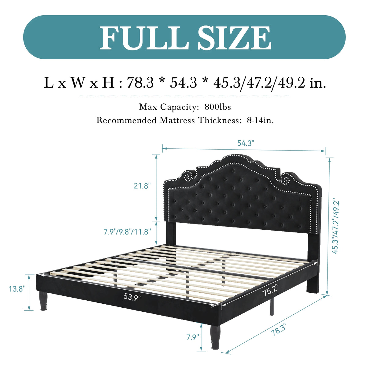 HOOMIC Velvet Tiara Platform Bed With Diamond Tufted Headboard
