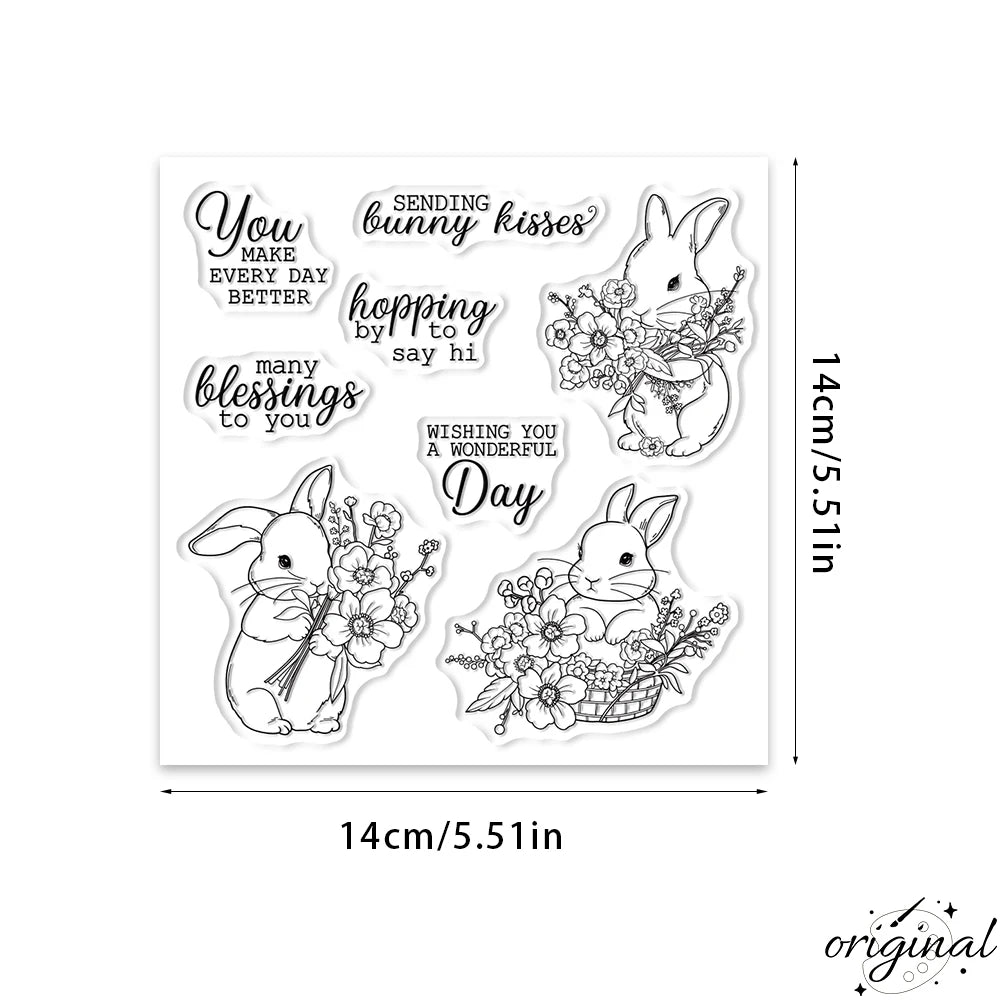 Flowers And Bunny Rabbits Stamp And Cutting Die Set for Scrapbooking