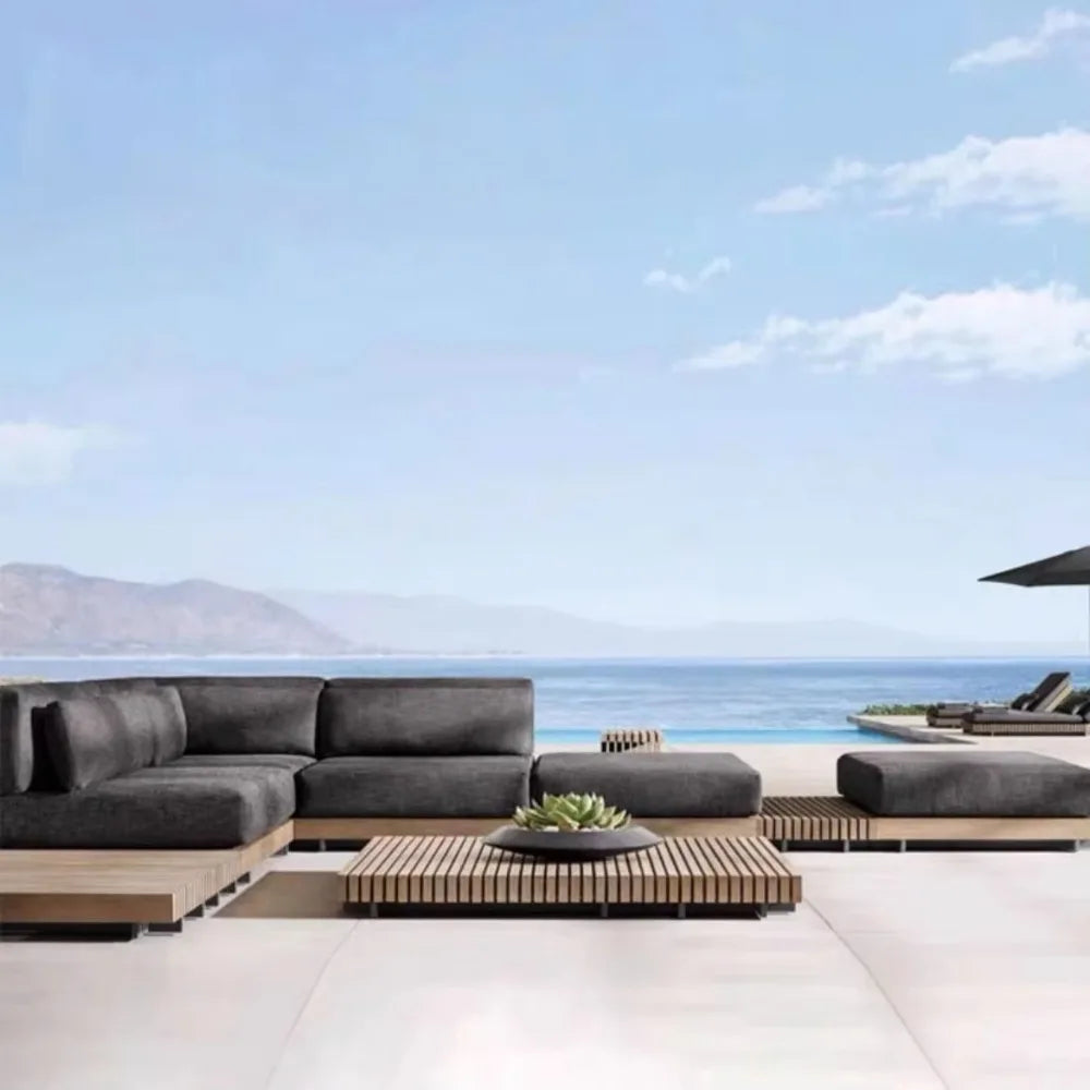 Nordic Solid Wood Outdoor Sofa Set for Patio and Garden