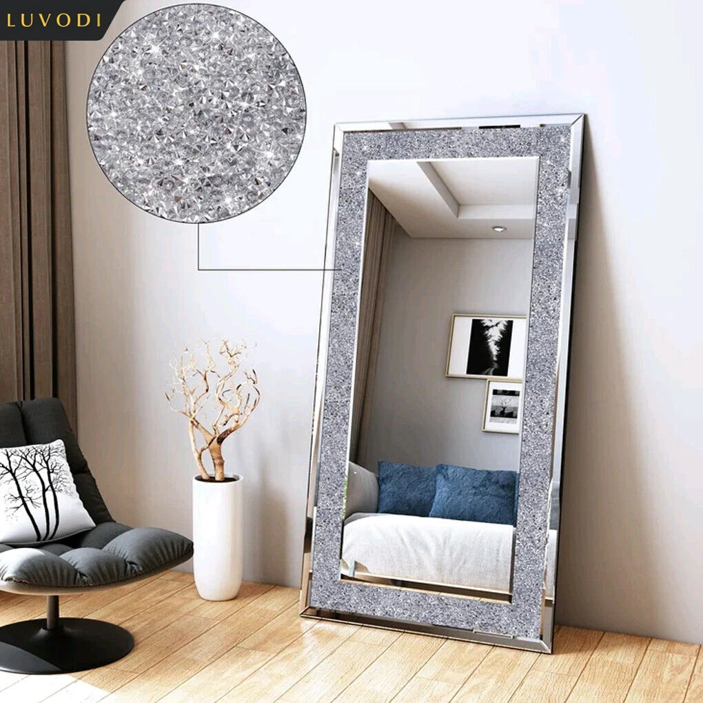 LUVODI Wall Mounted Vanity Mirror With Rhinestone Crystal Decor