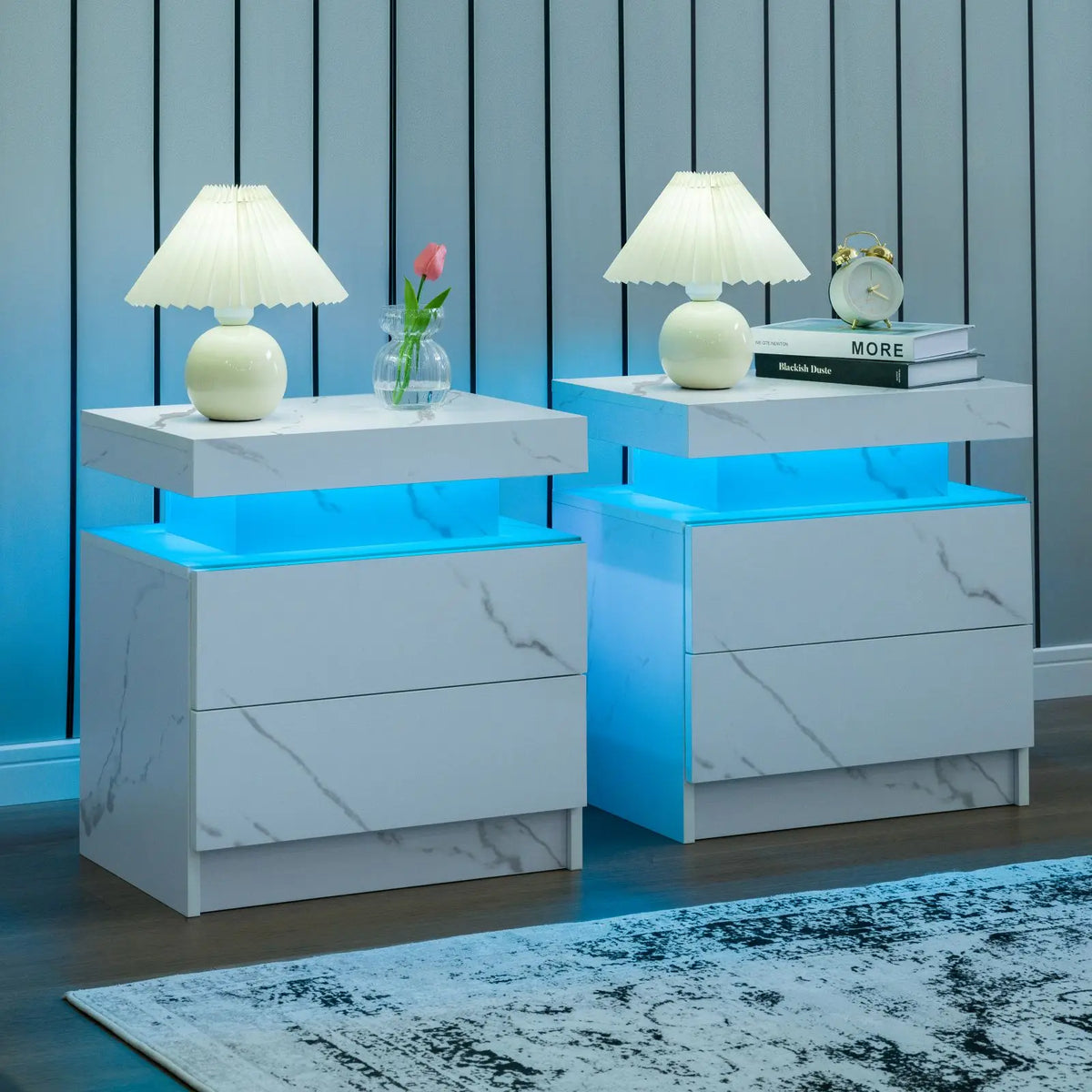 Cubehom Modern Led Nightstand Set Of 2 With Drawers