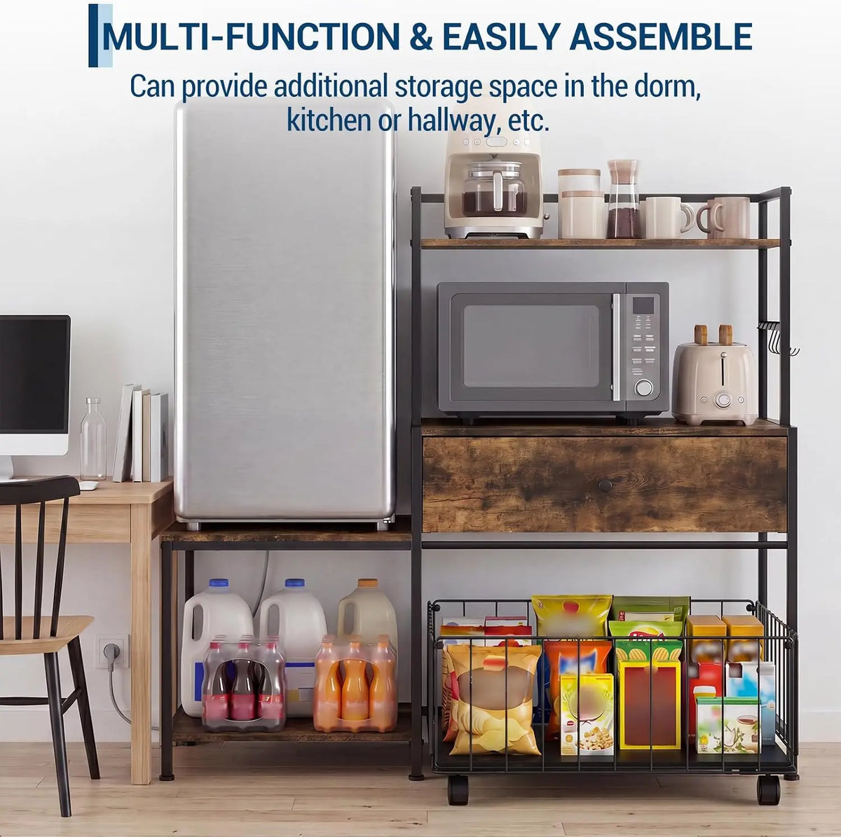 Garvee Mini Fridge Stand With Storage Drawers And Microwave Shelves