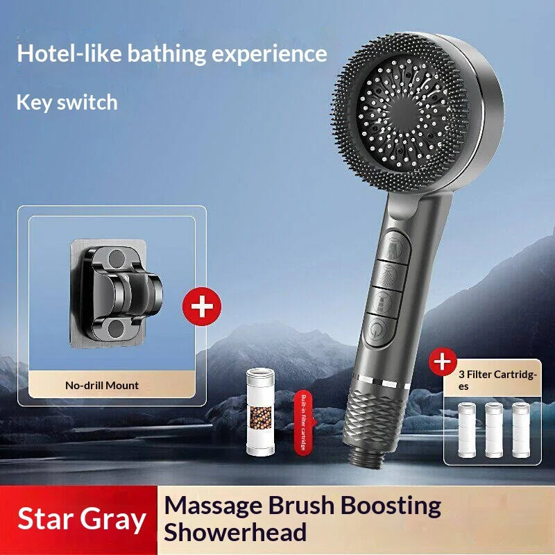 Pressurized Handheld Shower Head With Four Adjustable Spray Modes