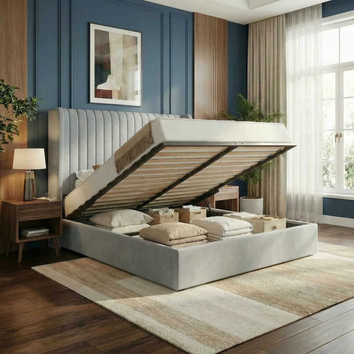 Hoomic Upholstered Hydraulic Lift Up Storage Platform Bed Frame