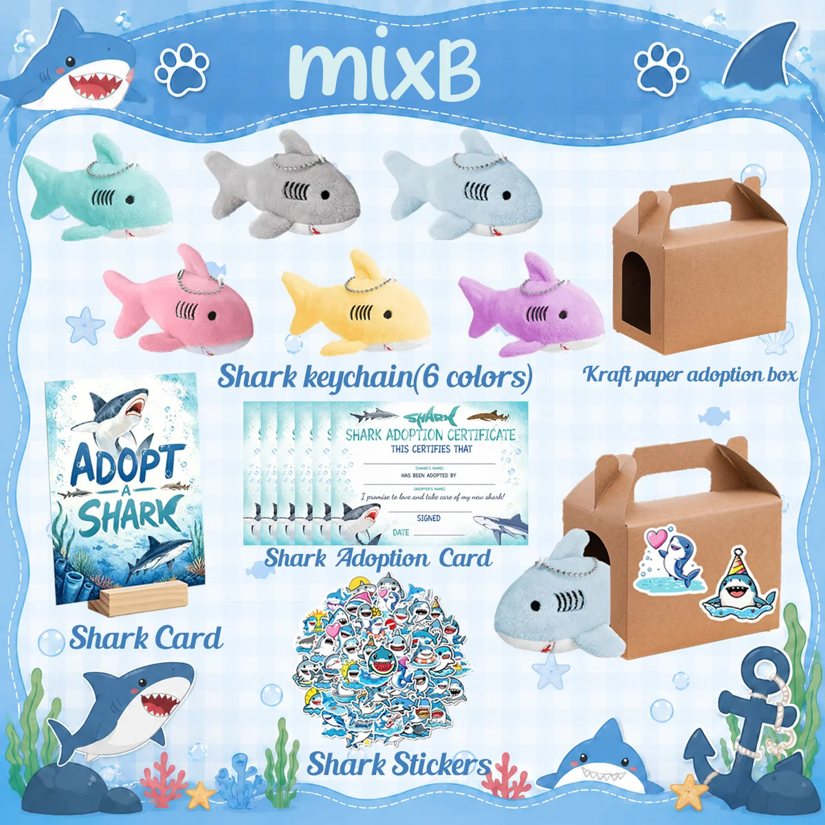 Mini Shark Plush Keychain Stuffed Animal Party Favor Gift